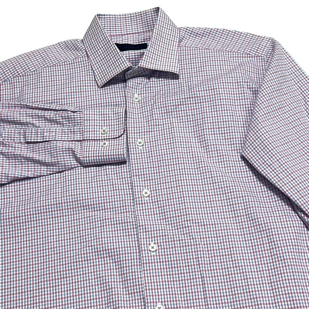David Donahue Mens Dress Shirt 16.5 32/33 Checkered Plaid Cotton Blend